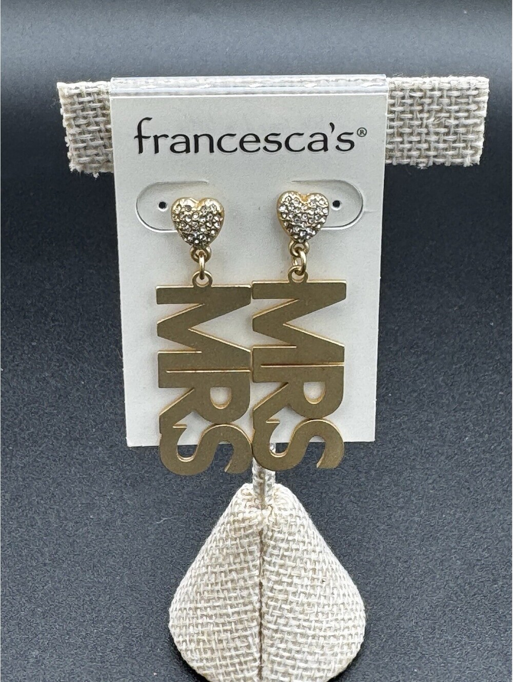 Francesca’s Mrs Bride Statement Earrings Gold Rhinestone Heart Wedding Earrings